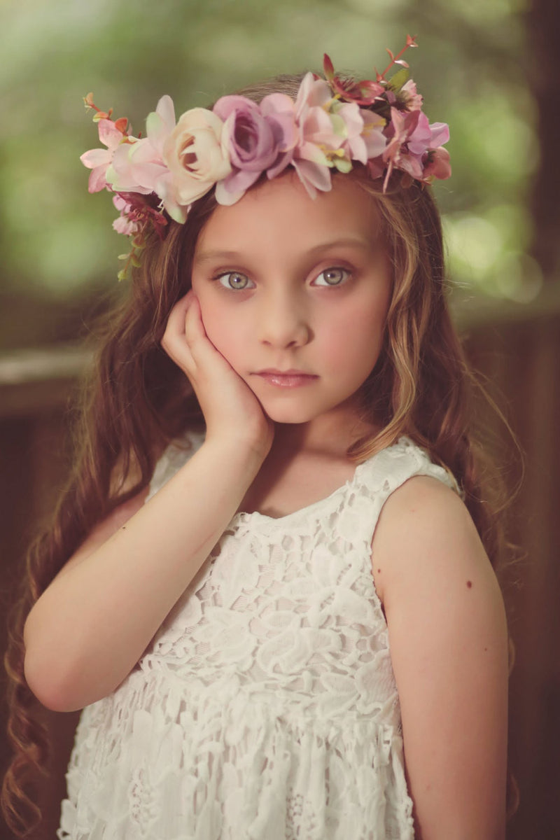 Pink Rose Floral Crown Pink Flower Headband Flower Crown Wedding Headpiece Bridesmaid headpiece flower girl headband halo