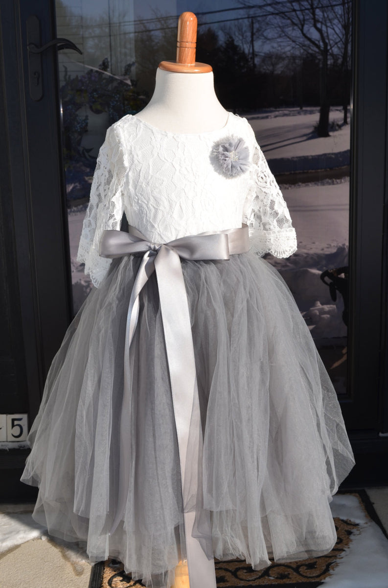 Gray flower shop girl tulle skirt