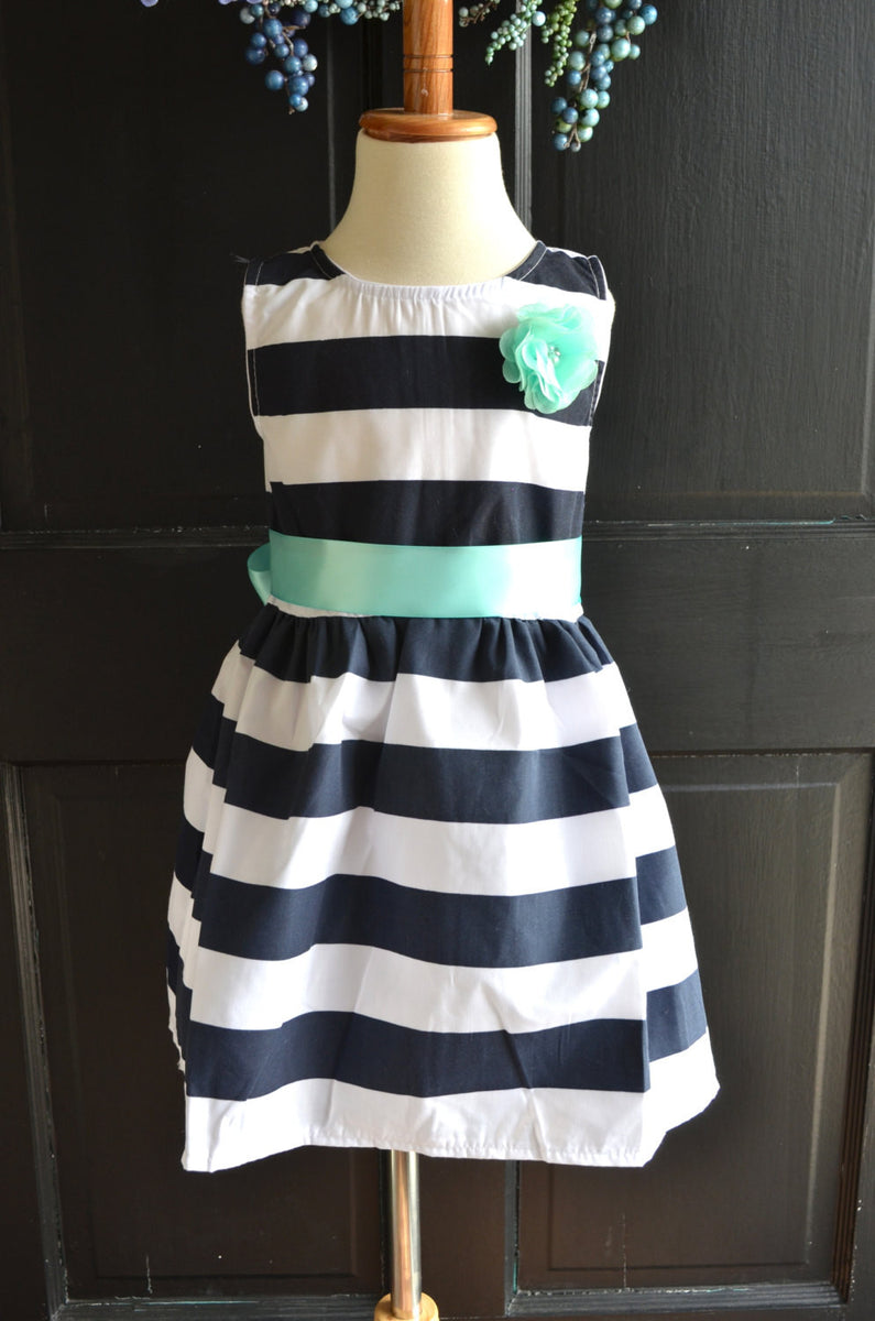 Black and white striped flower girl dress hot sale