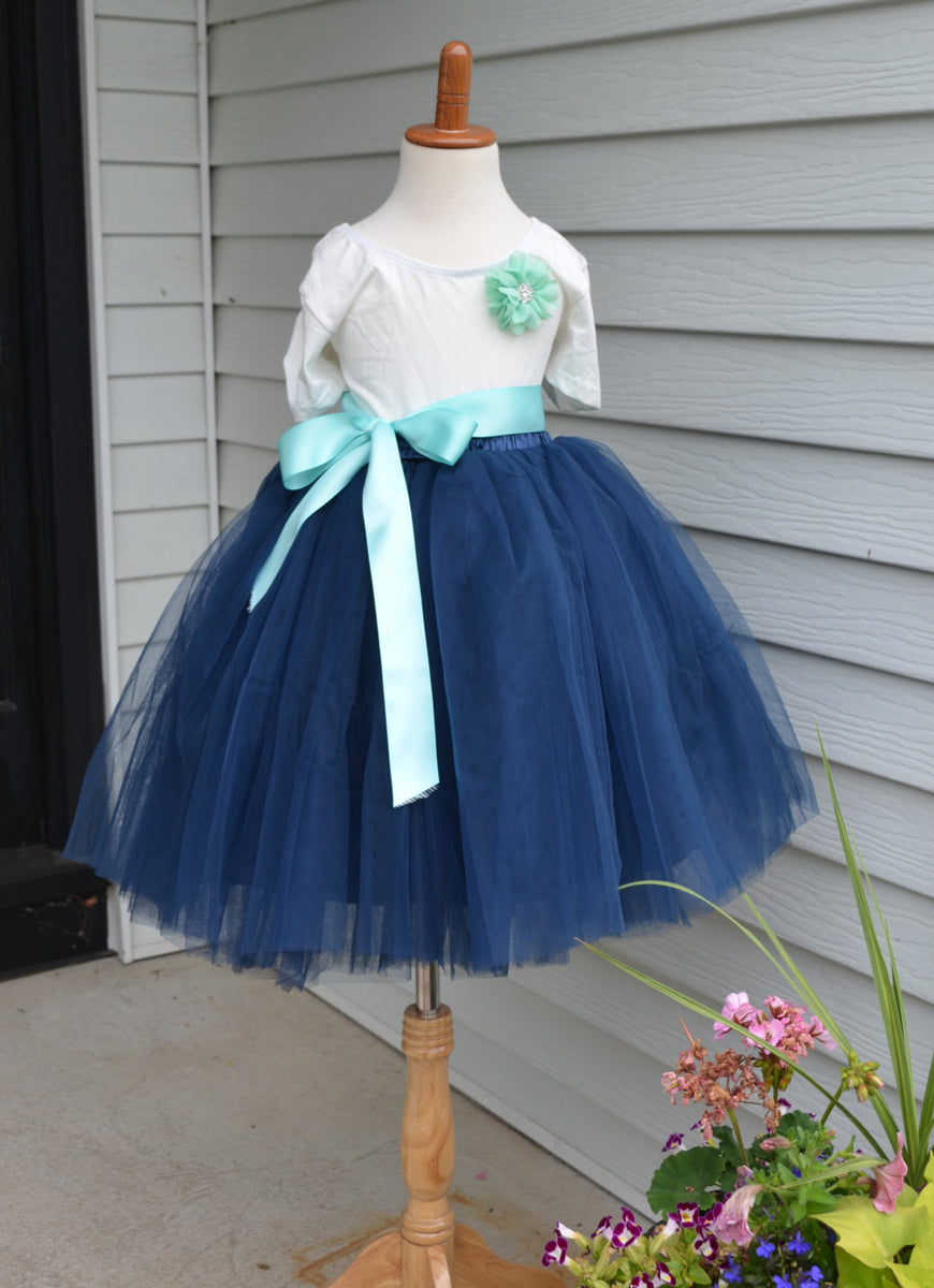 Navy Blue Long Tulle Skirt Tutu 6
