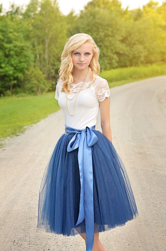 Navy tulle skirt top outfit