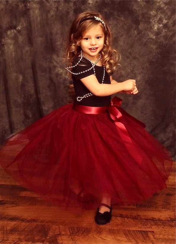 Girls Cranberry Maroon Tulle Skirt 7