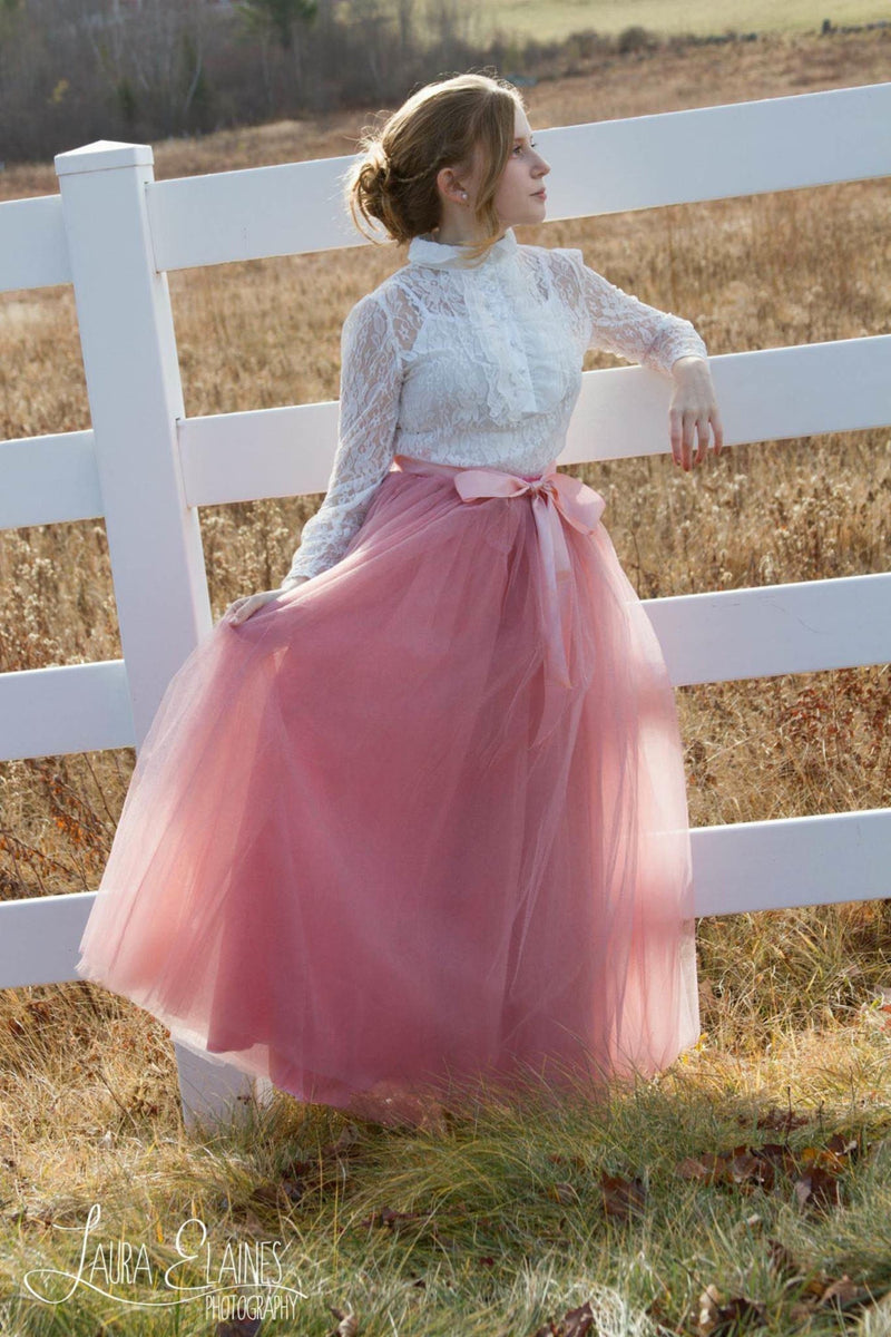 Long pink tutu top skirt for adults