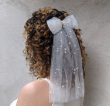 Pearl Tulle Bow Bridal Veil headpiece