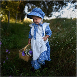 Colonial Pioneer Prairie Girl Costume Dress Apron Bonnet Blue