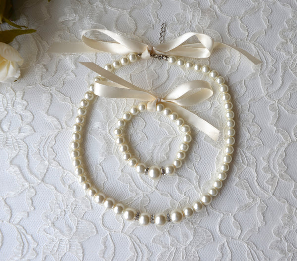 pearl necklace bracelet set