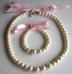 pink pearl necklace bracelet set