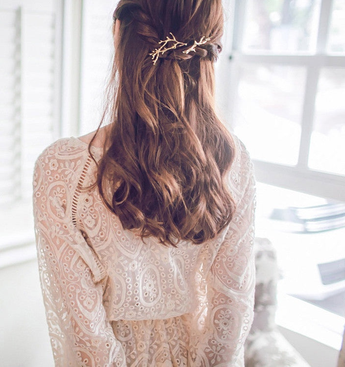Gold Twig Leaf Branch Hair Pin Bride Headpiece – maidenlaneboutique