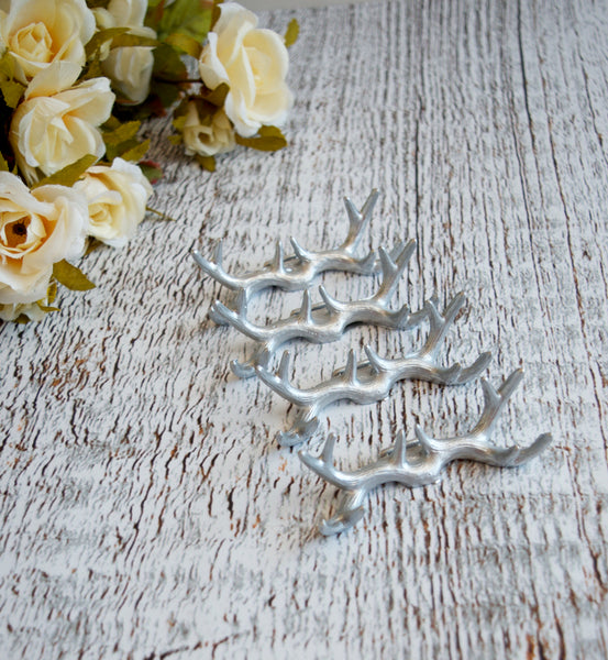 silver antler place card holders