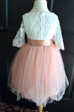 Coral lace flower girl dress