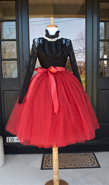 Wine red tulle skirt deals
