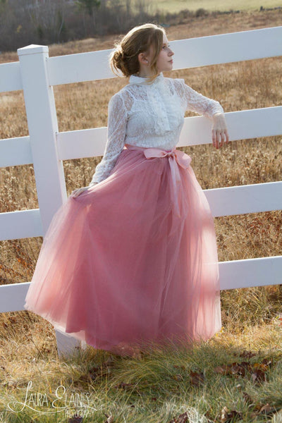 Long Tutu Rose Pink Tulle skirt maidenlaneboutique
