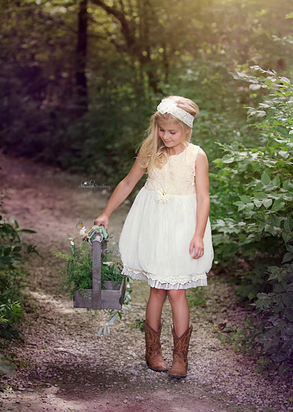 Rustic ivory flower girl top dresses