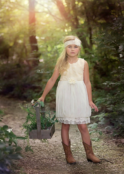 Rustic Ivory Flower Girl Dress maidenlaneboutique Rustic Ivory Flower Girl Dress maidenlaneboutique