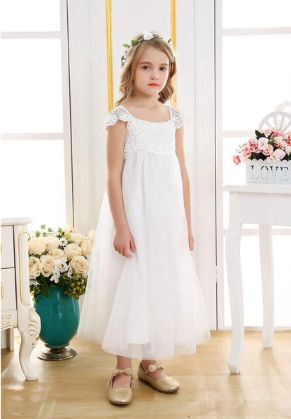White lace flower girl dress