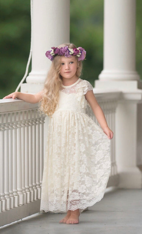 White Lace Flower Girl Dress Maidenlaneboutique 